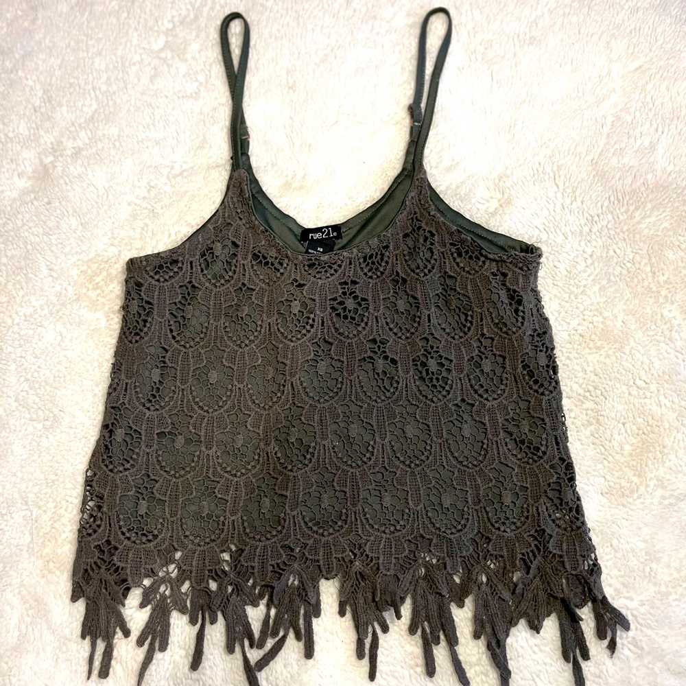Cute green lace design crop top